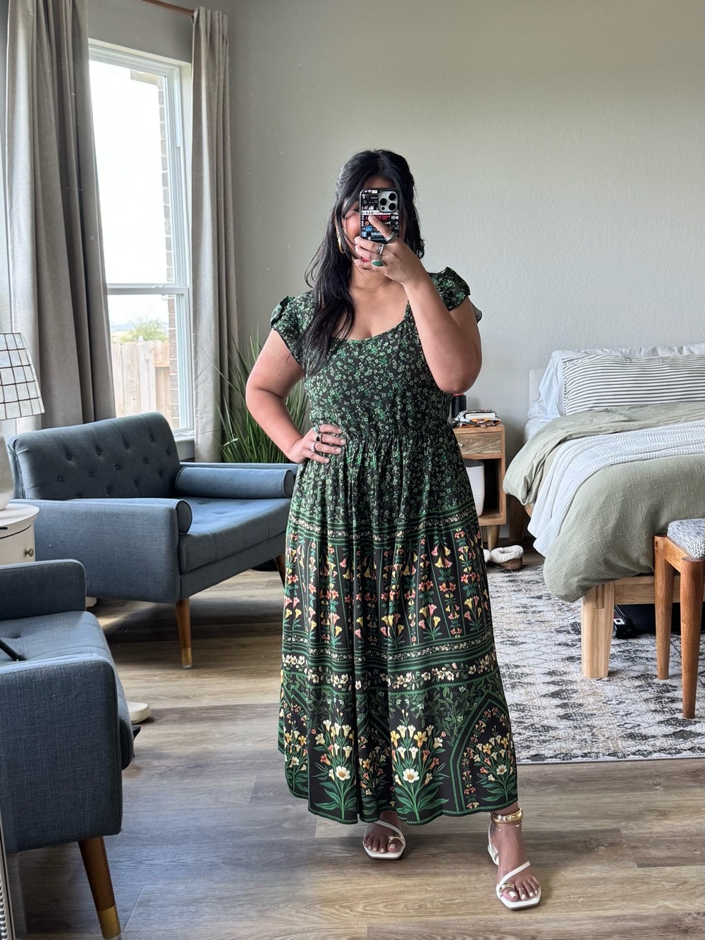 Ruffled Sleeve Midi Dress (10) Floral